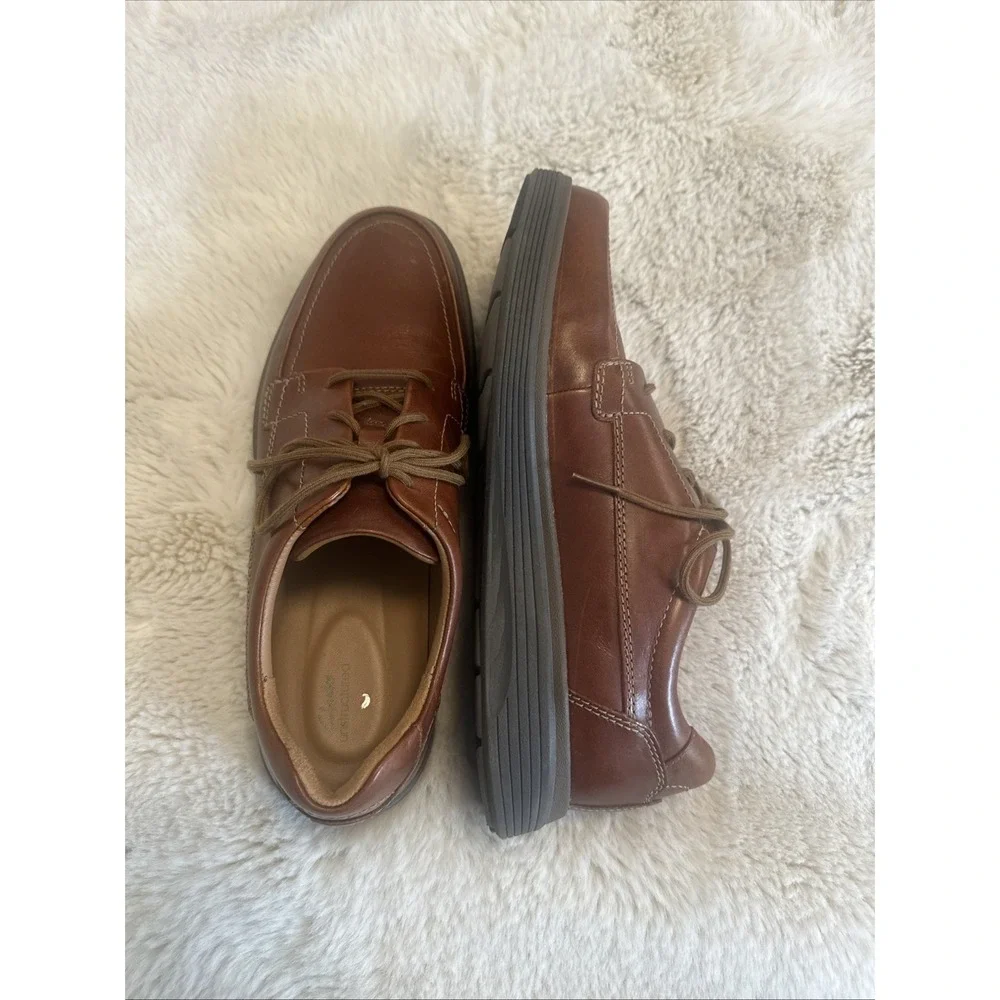 Clarks Mens Un‎ Abode Ease Oxfords Shoes Solid Brown Leather Lace Up 10